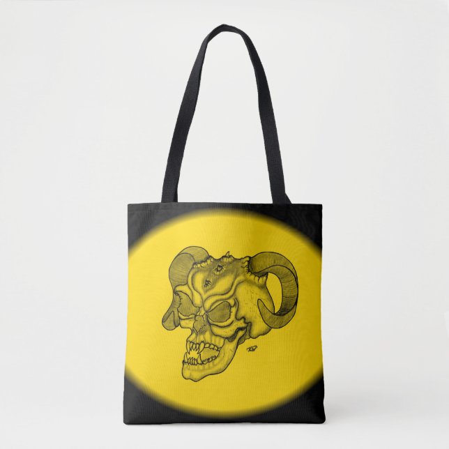 Skull Devil Head Black and Yellow Design Tote Bag (Front)
