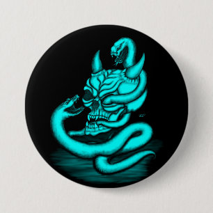 Skull - Devil Head with Snake 7.5 Cm Round Badge