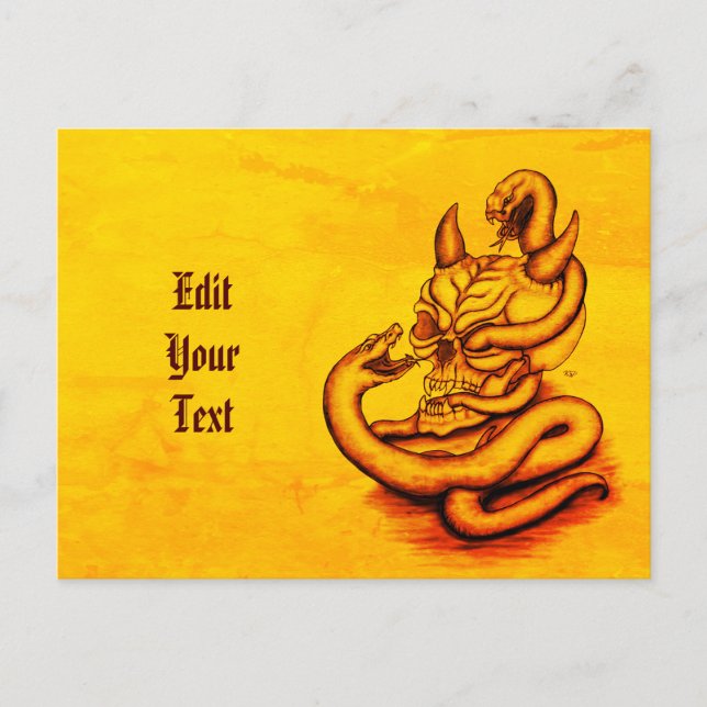 Skull - Devil Head with Snake Announcement Postcard (Front)