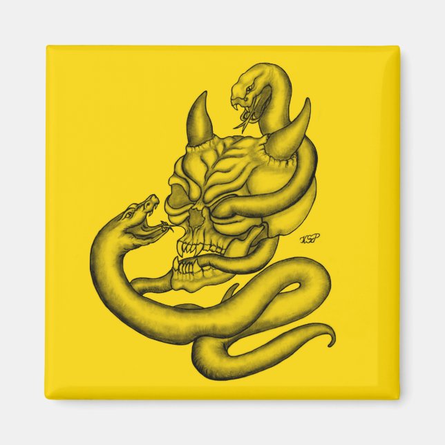 Skull - Devil Head with Snake Magnet (Front)