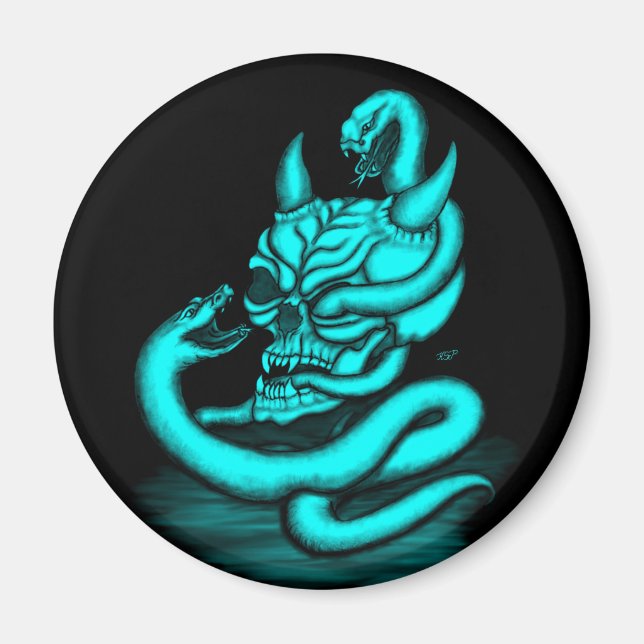 Skull - Devil Head with Snake Magnet (Front)