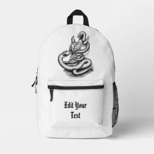 Skull - Devil Head with Snake Printed Backpack