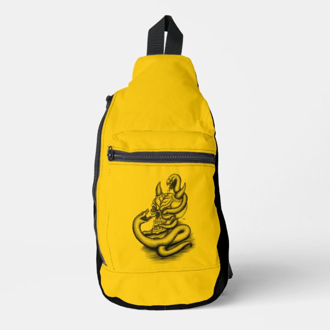 Skull - Devil Head with Snake Sling Bag (Front)