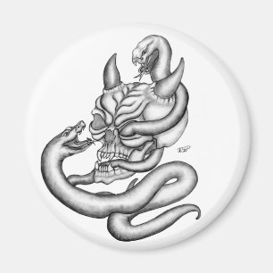 Skull - devil heads with snake magnet