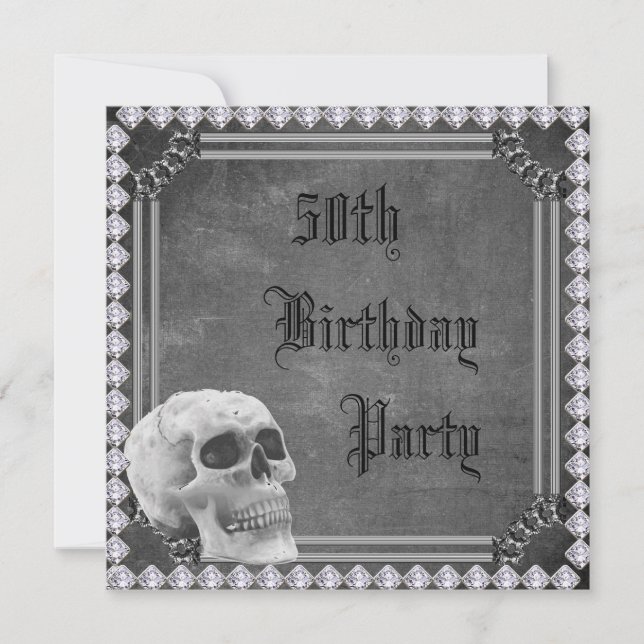 Skull & Diamonds Double Sided 50th Birthday Invitation (Front)
