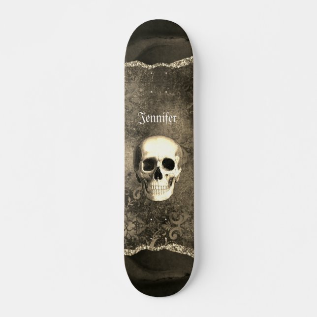 Skull Distressed Gothic Personalised  Skateboard (Front)