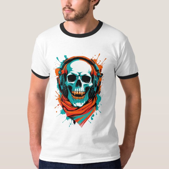 Skull DJ Headphones – Street Art Vibe Music Tee (Front)