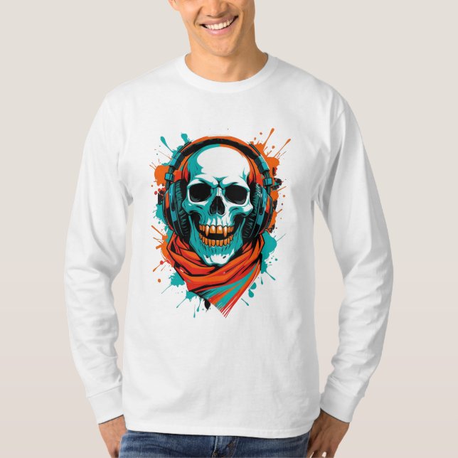 Skull DJ Headphones – Street Art Vibe Music Tee (Front)