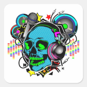 Skull DJ Square Sticker