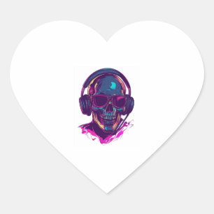 Skull DJ Vibes Heart Sticker