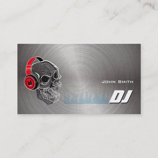 Skull DJ with Headphone Metal Business Card (Front)