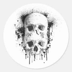 Skull Drip Black Ink Graphic Party Classic Round Sticker