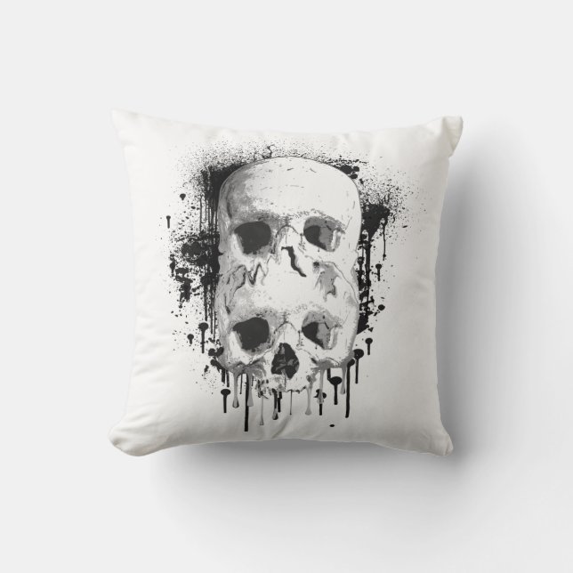 Skull Drip Black Ink Splatter Graphic Cushion (Front)