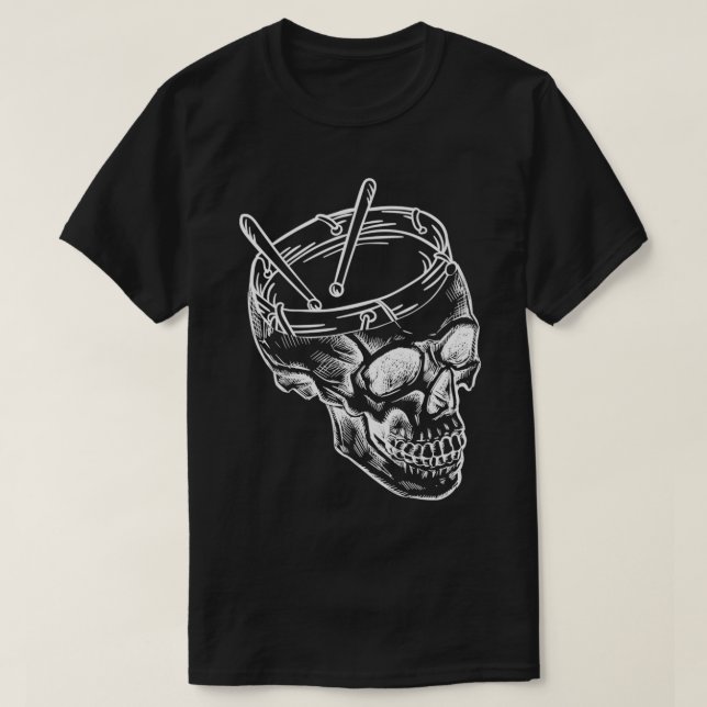 Skull Drummer Drums Drumming Drumset Snare Musicia T-Shirt (Design Front)