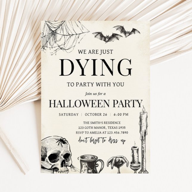 Skull Dying to Party Halloween Party Invitation (Dying to Party Skull Skeleton Halloween Party Invitation)