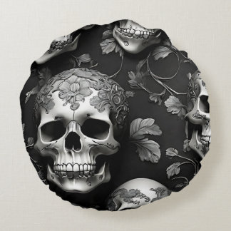 Skull edgy mysterious round cushion