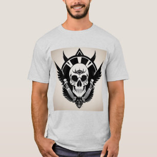 Skull Emblem With Wings and Ornamental Details T-Shirt