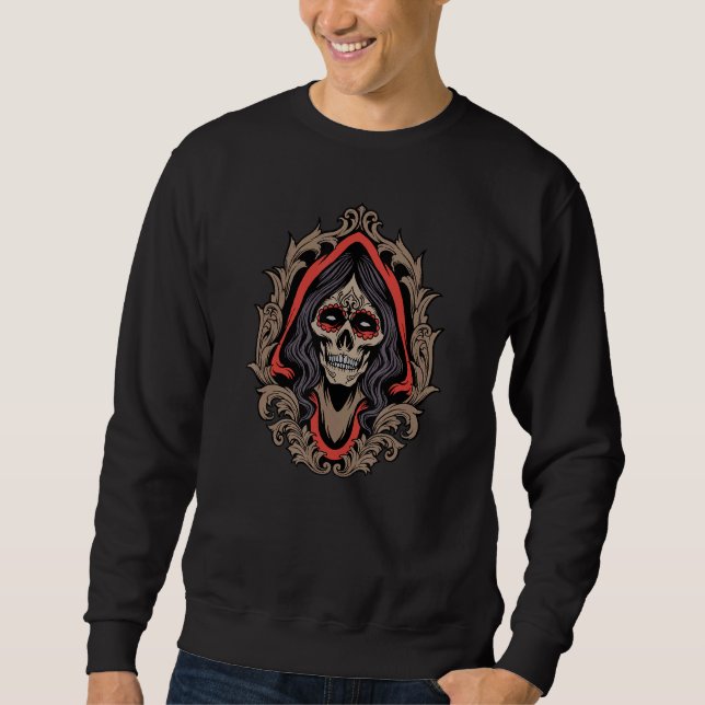 Skull Evil Grey Mexican Dead Day Of The Dia De Los Sweatshirt (Front)