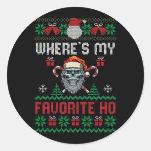 Skull Evil Santa Where's My Favorite Ho Funny Ugly Classic Round Sticker