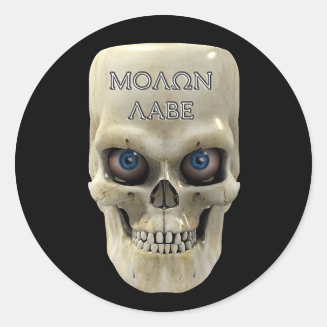 Skull Face Molon Labe Classic Round Sticker (Front)
