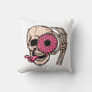 Skull Face With Doughnut dark humour  sweet and so Cushion