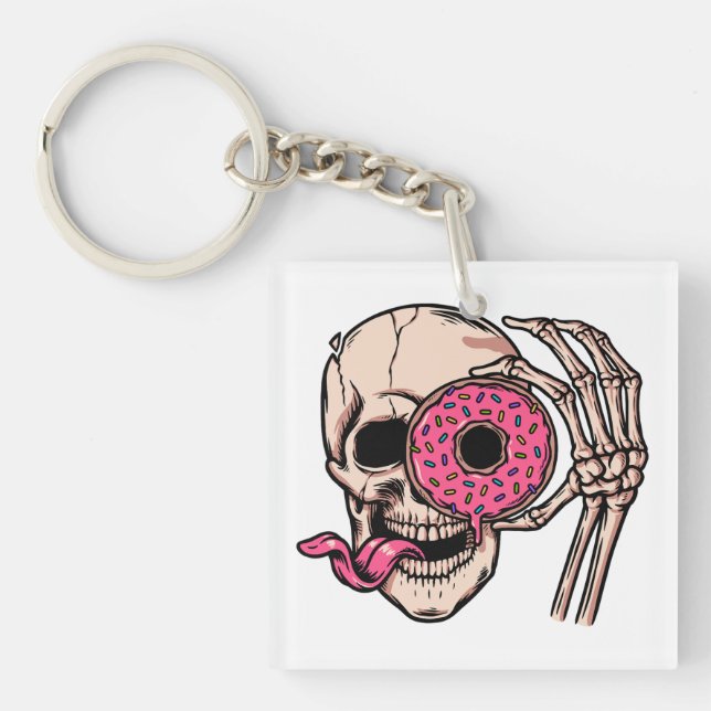 Skull Face With Doughnut dark humour  sweet and so Key Ring (Front)
