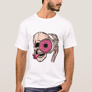 Skull Face With Doughnut dark humour  sweet and so T-Shirt