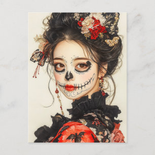 Skull Face Woman Postcard