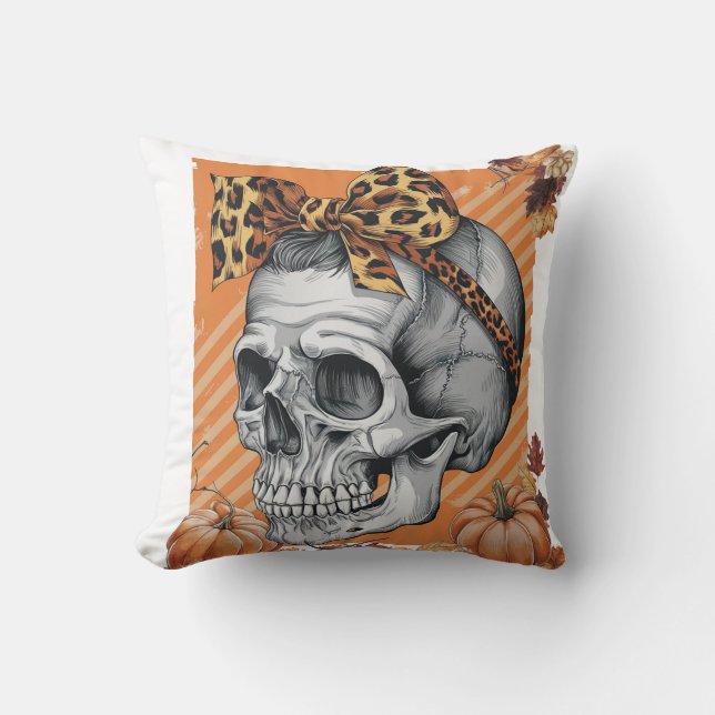 Skull Fall Bow Halloween Cushion (Front)