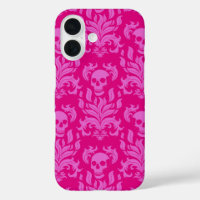 Skull Flame Damask in bubblegum pink on hot pink