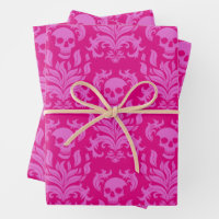 Skull Flame Damask in bubblegum pink on hot pink