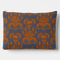Skull Flame Damask in clashing orange on blue grey