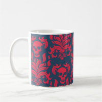 Skull Flame Damask in clashing red on blue