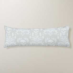 Skull Flame Damask in classic white on white Body Cushion