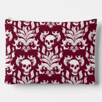 Skull Flame Damask in crisp white on deep red
