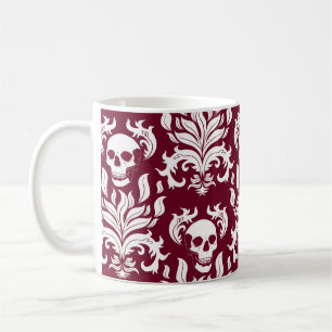 Skull Flame Damask in crisp white on deep red Coffee Mug