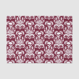 Skull Flame Damask in crisp white on deep red Tissue Paper