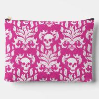 Skull Flame Damask in crisp white on hot pink