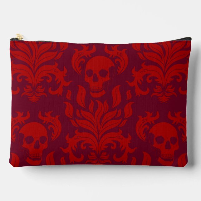 Skull Flame Damask in moody red on red Accessory Pouch (Front)