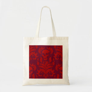 Skull Flame Damask in moody red on red Tote Bag