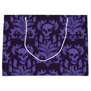 Skull Flame Damask in moody shades of purple Large Gift Bag