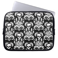 Skull Flame Damask in stark white on black