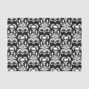 Skull Flame Damask in stark white on black Tissue Paper