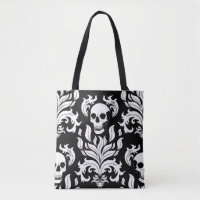 Skull Flame Damask in stark white on black