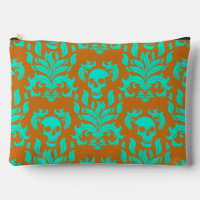 Skull Flame Damask in toxic green on orange