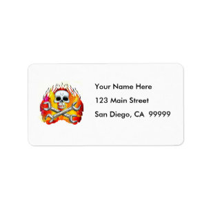 Skull Flames and Crossed Chrome Wrenches Label