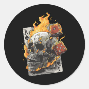 Skull Flames Dice Playing Cards Poker Tarot Skelet Classic Round Sticker