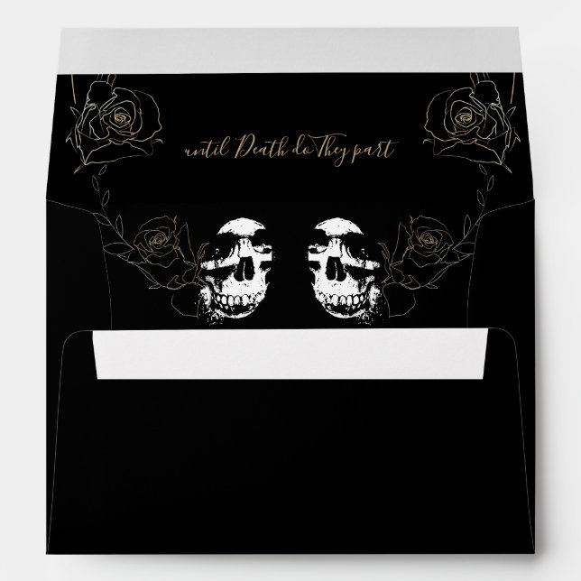 Skull Floral Black Gothic Wedding Envelope (Back (Bottom))