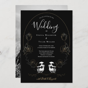 Skull Floral Black Photo Gothic Invitation