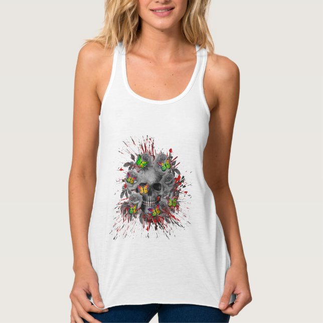 SKULL FLORAL COLORFUL BUTTERFLY SINGLET (Front)
